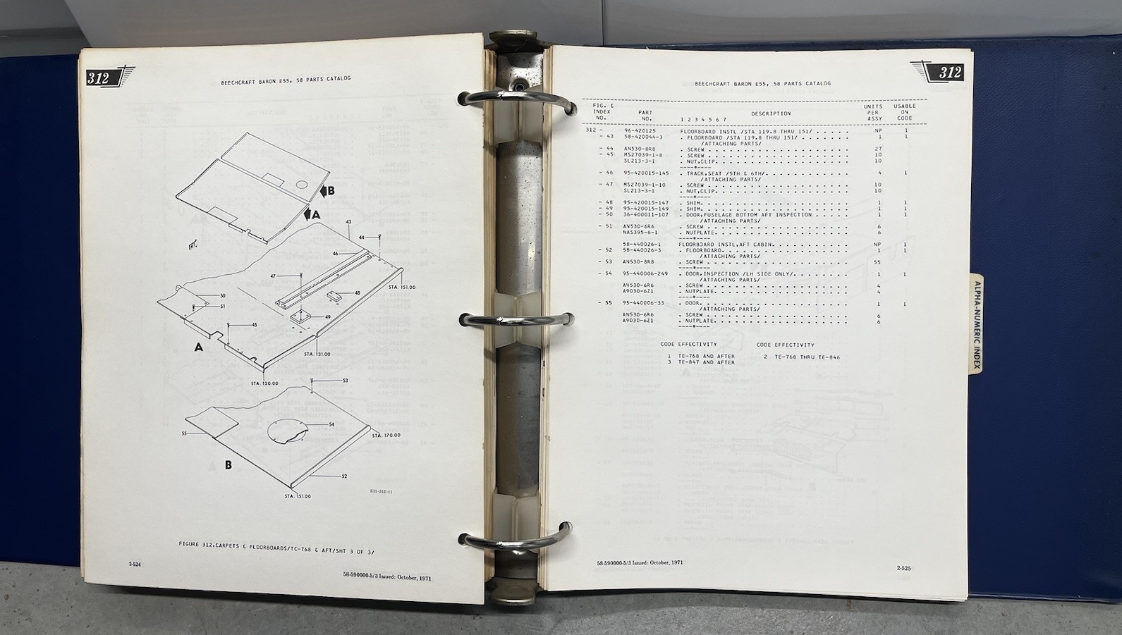 Beechcraft E55, 58 Baron Parts Catalog 58-590000-5 Original