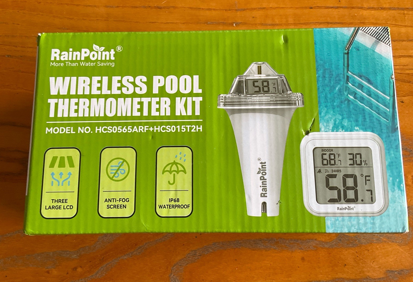 RAINPOINT Wireless Digital Pool Thermometer, Floating, Anti-Fog LCD Display Blue