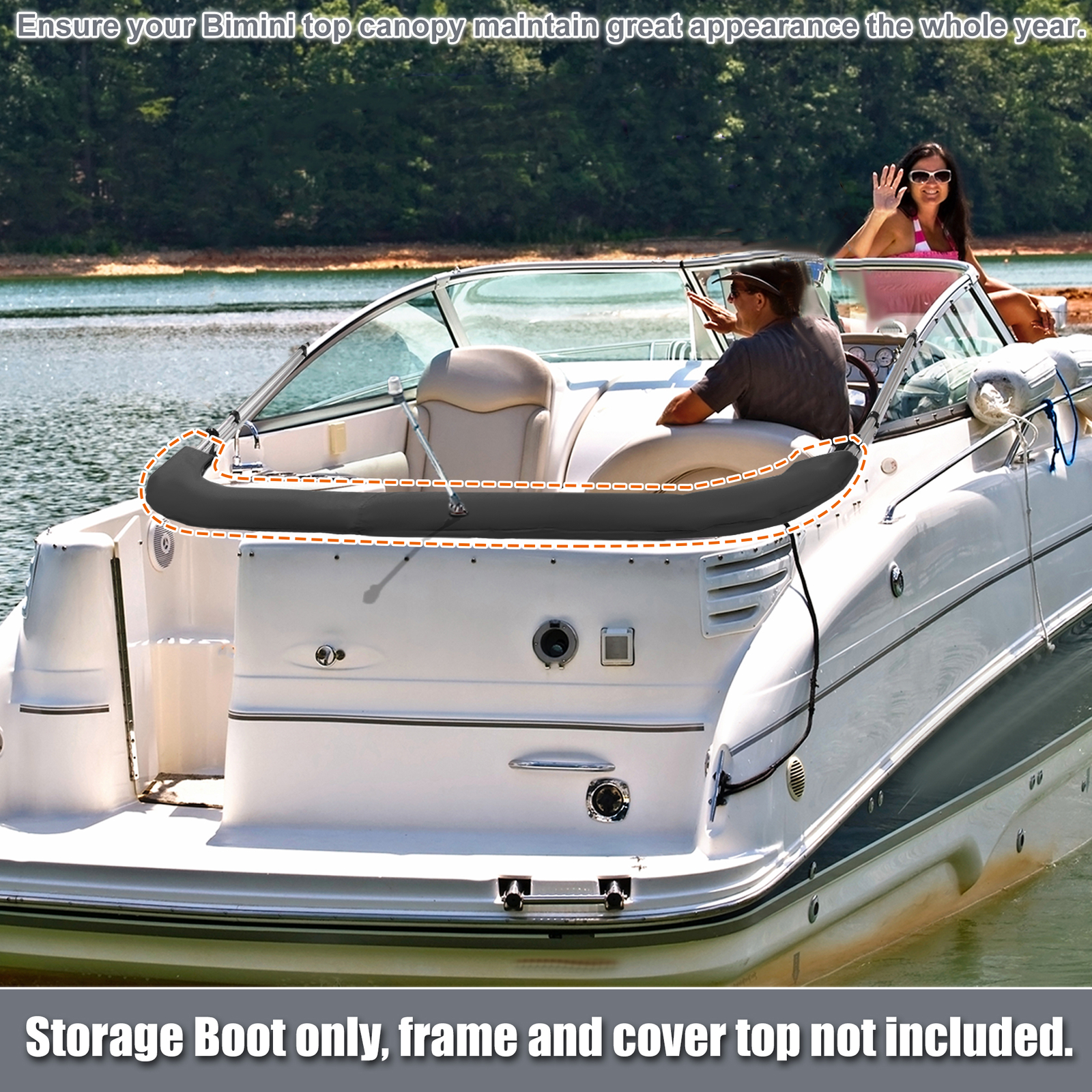 Boat Universal Bimini Top Storage Boot Cover with Light Hole 97"-103" W