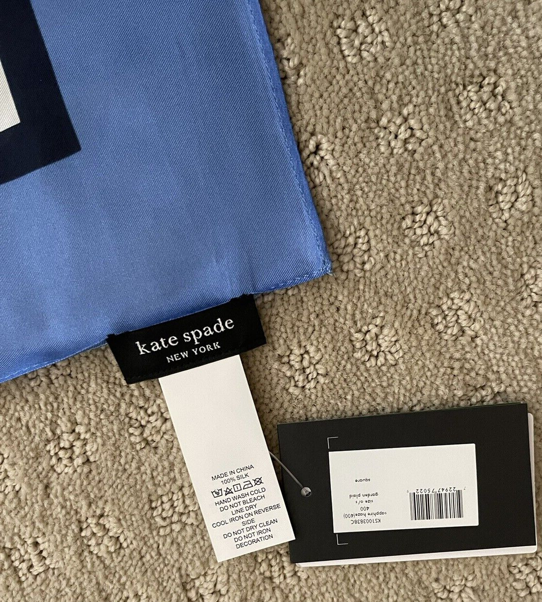 NWT Kate Spade Garden Plaid Square Silk Scarf $88 SAPPHIRE HAZE