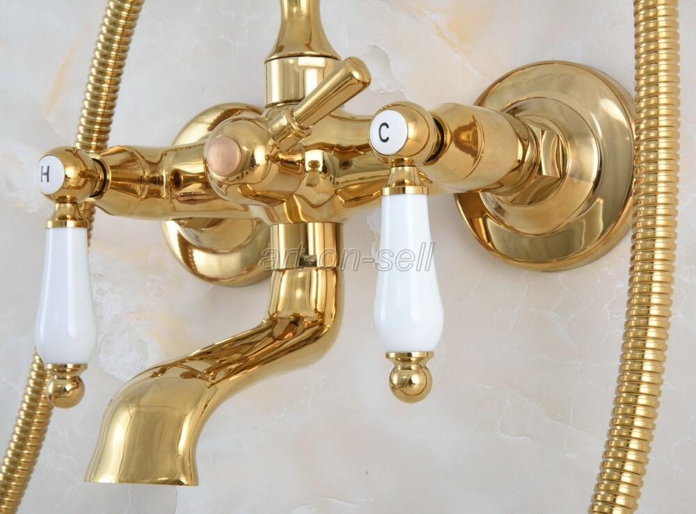 Gold Color Brass Bathroom Clawfoot Bath Tub Faucet w/ Handheld Shower ana902