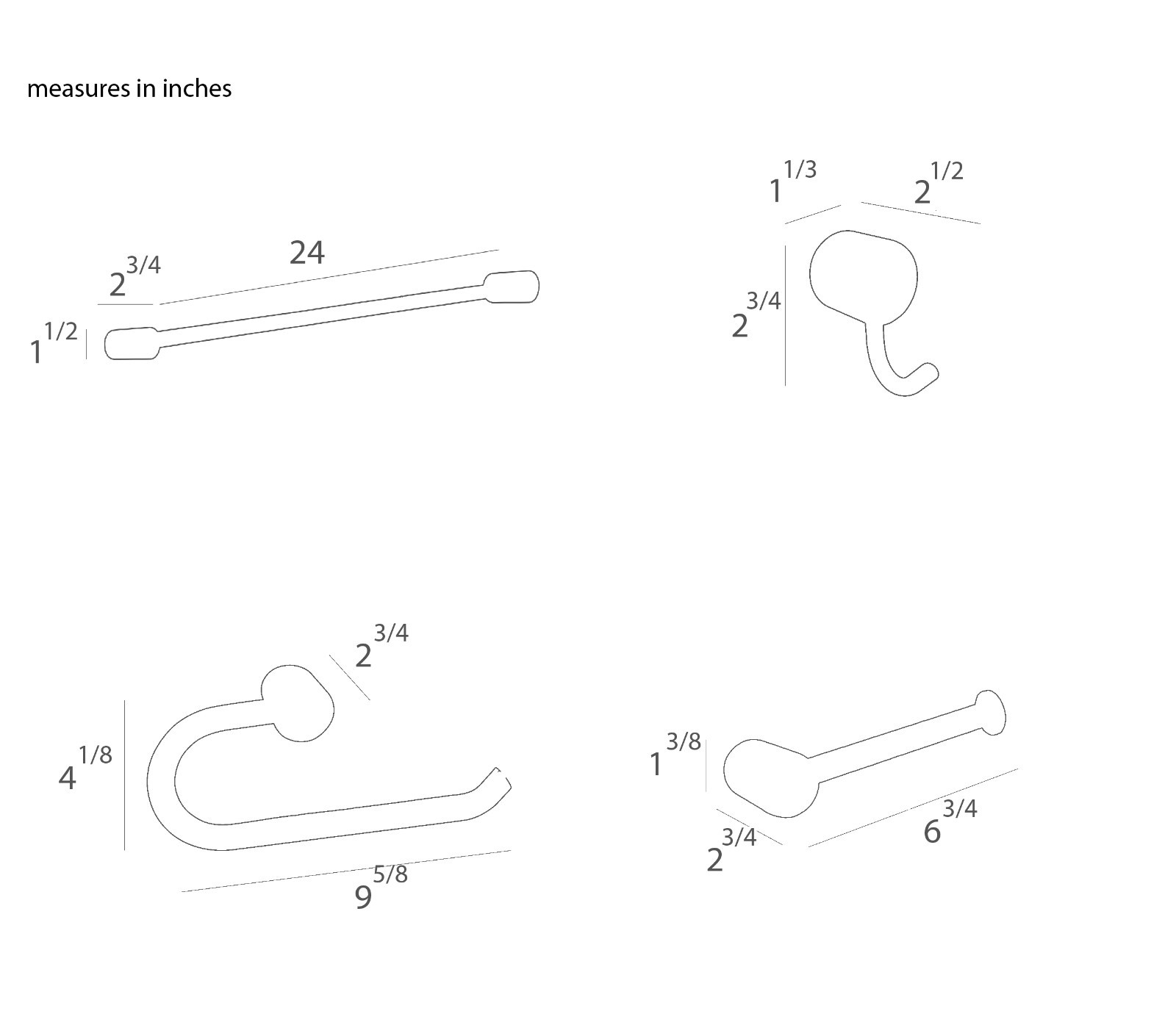4 Pc Bathroom Hardware Accessory Chrome Towel Bar Ring Robe Hook & Toilet Holder