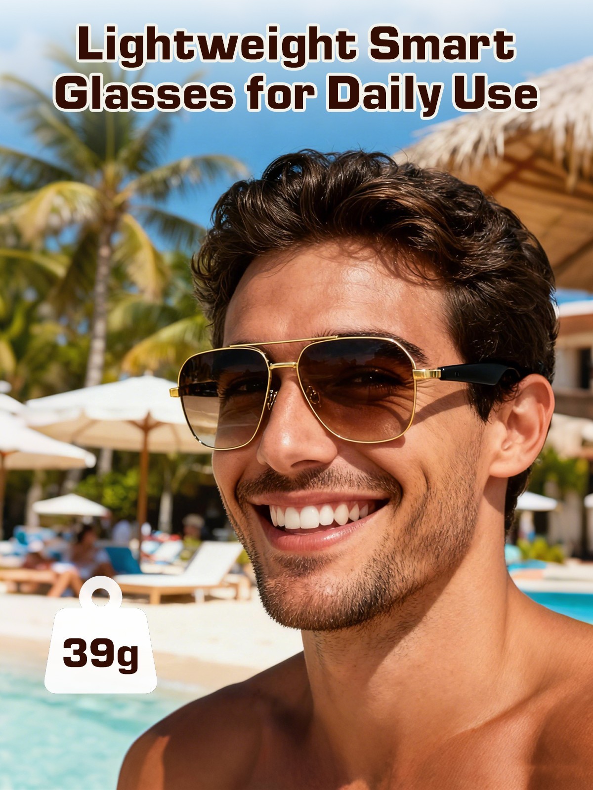 AI Smart Glasses for Men&Women Bluetooth Open-Ear Speakers for Music Call Work