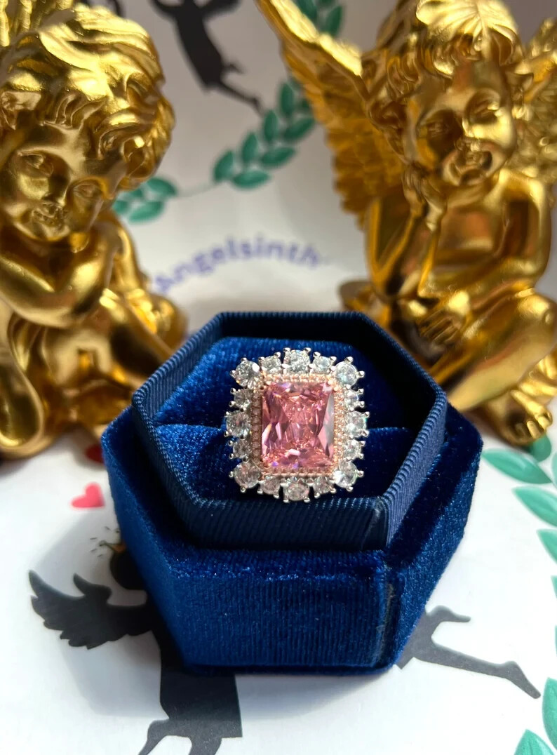 4.90Ct Natural Pink Sapphire Diamond Engagement Ring 14K Solid White Gold Size 6