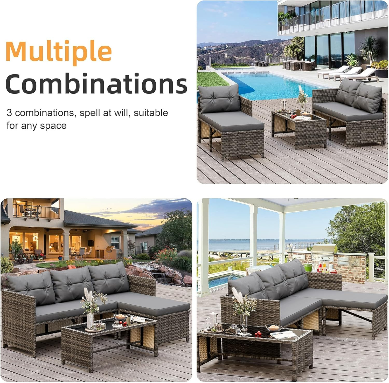 3-Piece Outdoor Patio Furniture Sets, Wicker Patio Conversation Sets, All Weathe