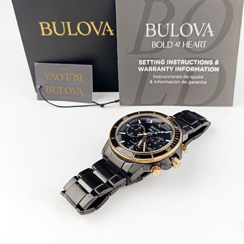 Men's Bulova Marine Star 98B302 Black Dial Stainless Chronograph Quartz Watch