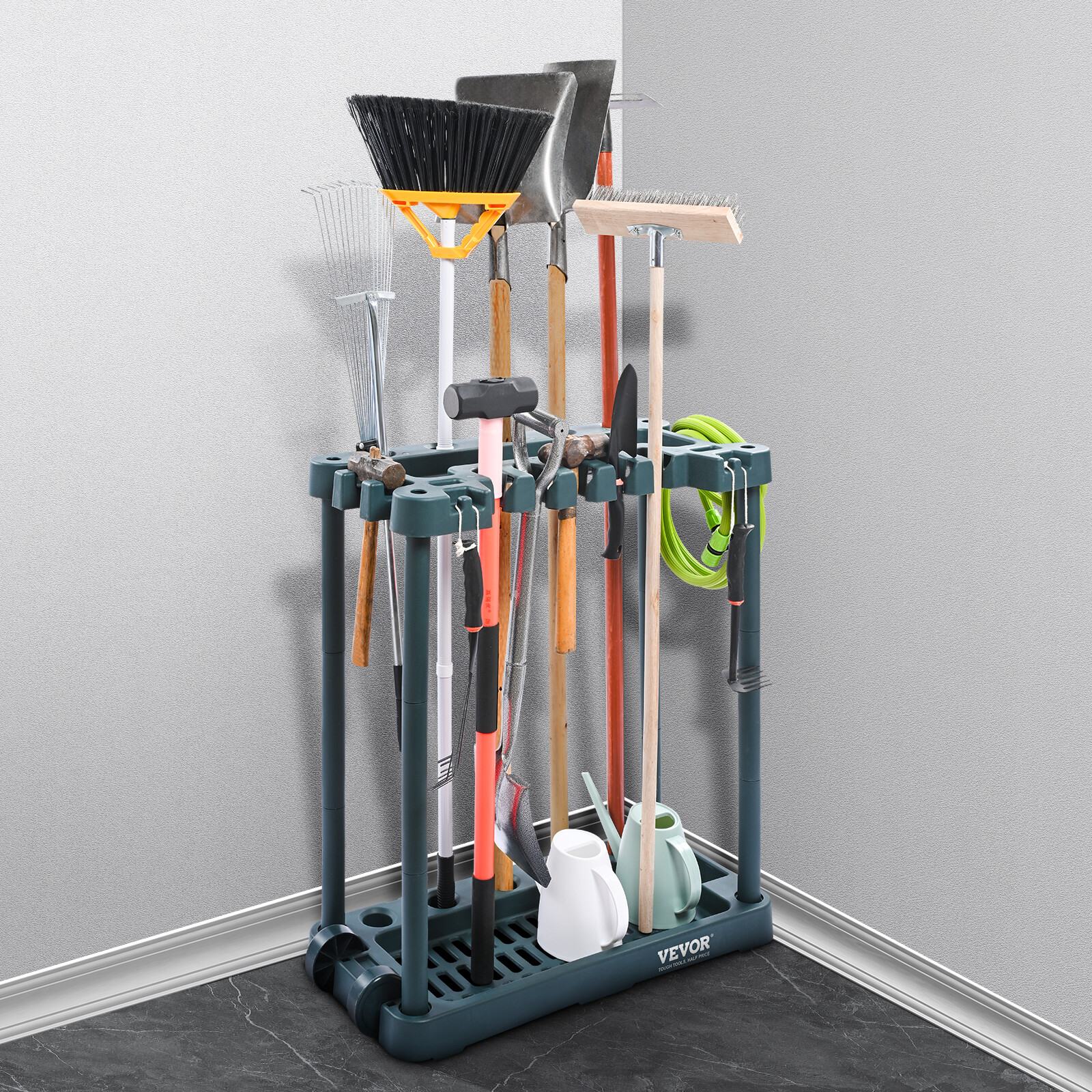 VEVOR Garden Tool Storage Rack Garage Organizer 10 Slots Mop And Broom Holder