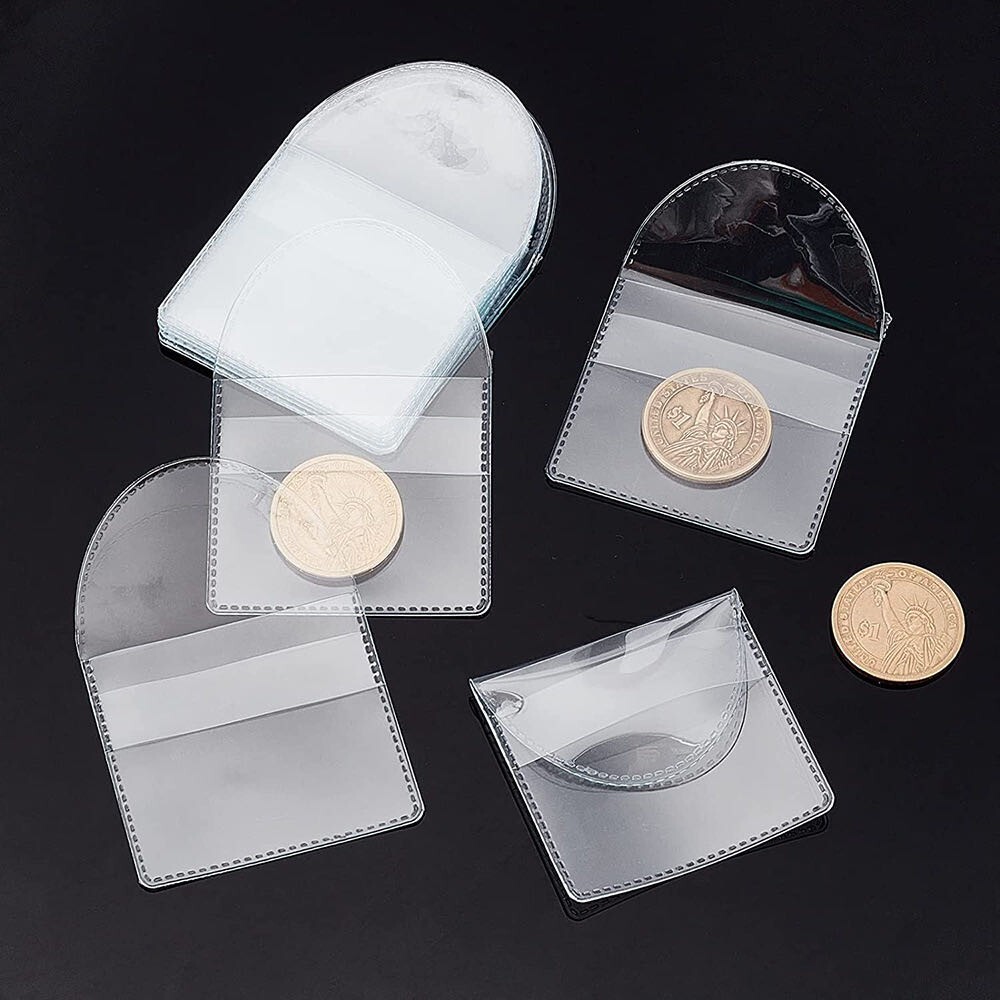 100PCS 2x2Inch Clear Single Pocket Plastic Coin Sleeves Coin Pouches Coin &Jewel