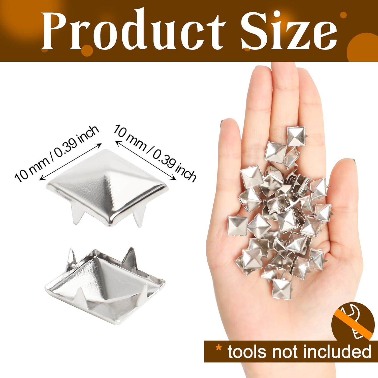 1000 Pcs 10mm Silver Pyramid Studs for Clothing and Leather Crafting