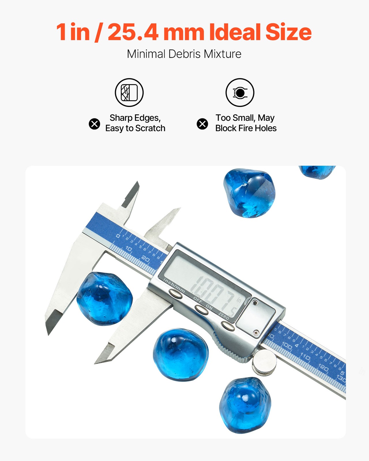 VEVOR 10 LBS Fire Glass 1-Inch Fireplace Glass Rocks for Fire Pit Table