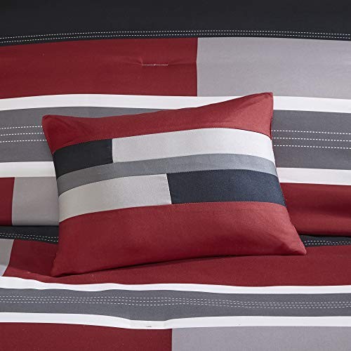 Casual Comforter Set Sporty Design, Vibrant Color, Full/Queen Stripe Black/Red