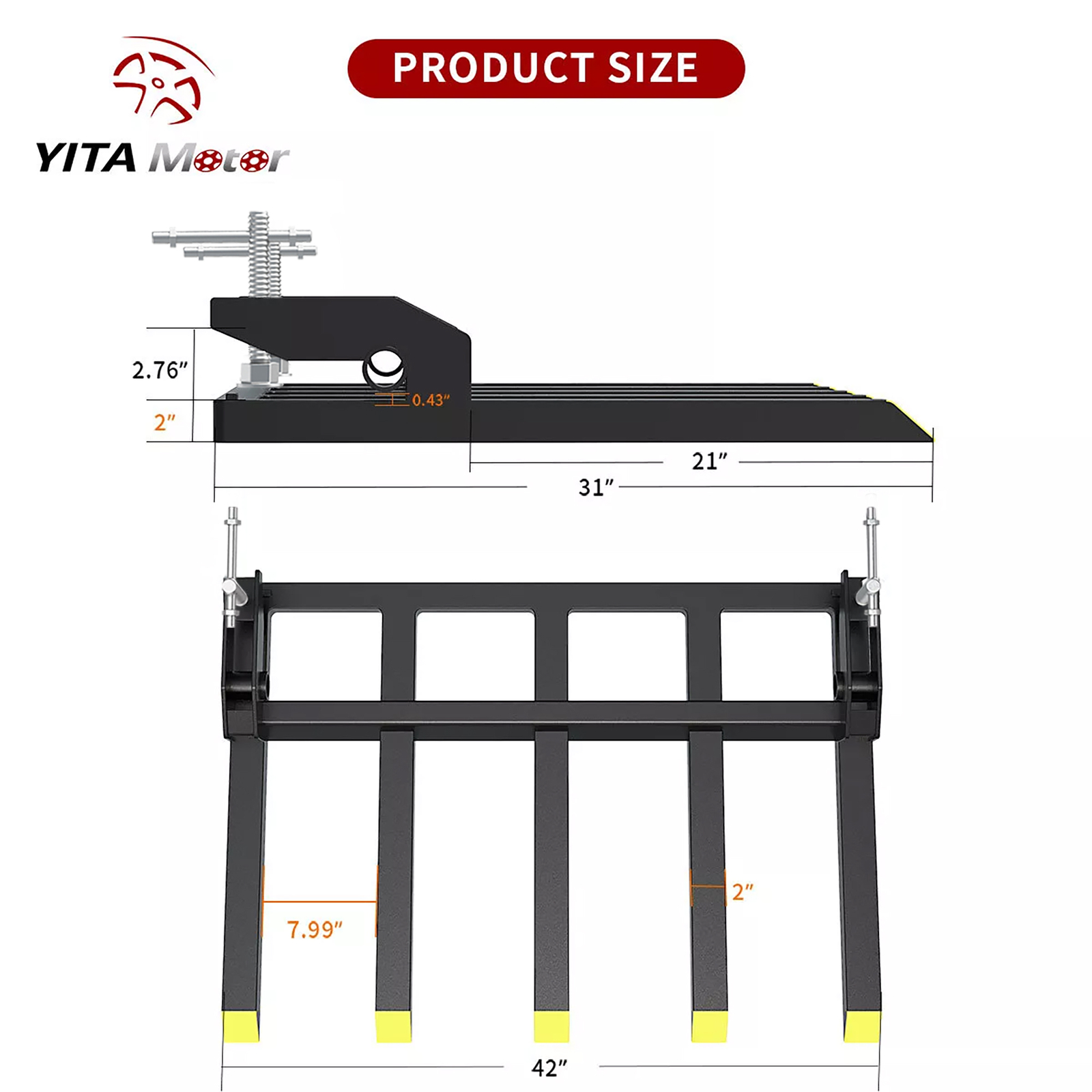 42" Clamp on Debris Pallet Fork for Tractor Skid Steer Buckets Attachment 2500lb