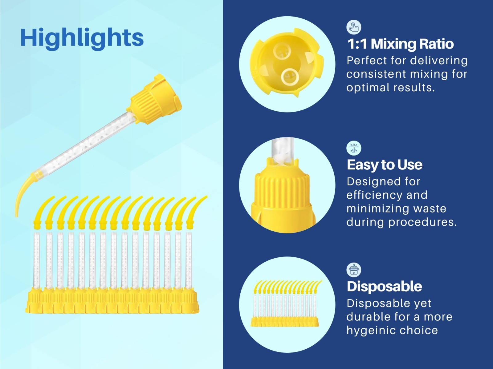 Short Dental Mixing & Intra-Oral Tips 100-Pack, 1:1 Ratio, Yellow 5 cm