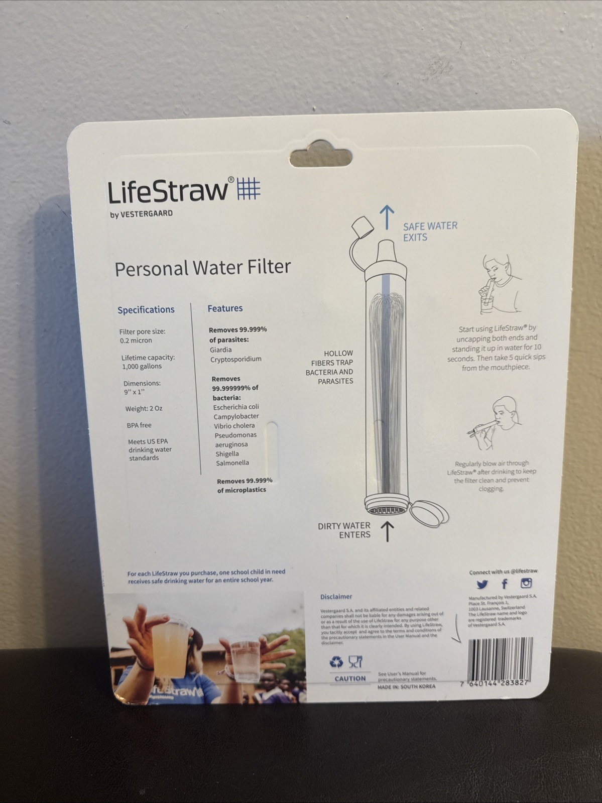 Life Straw by Vestergaard Personal Water Filter 3-Pack Sealed Brand New