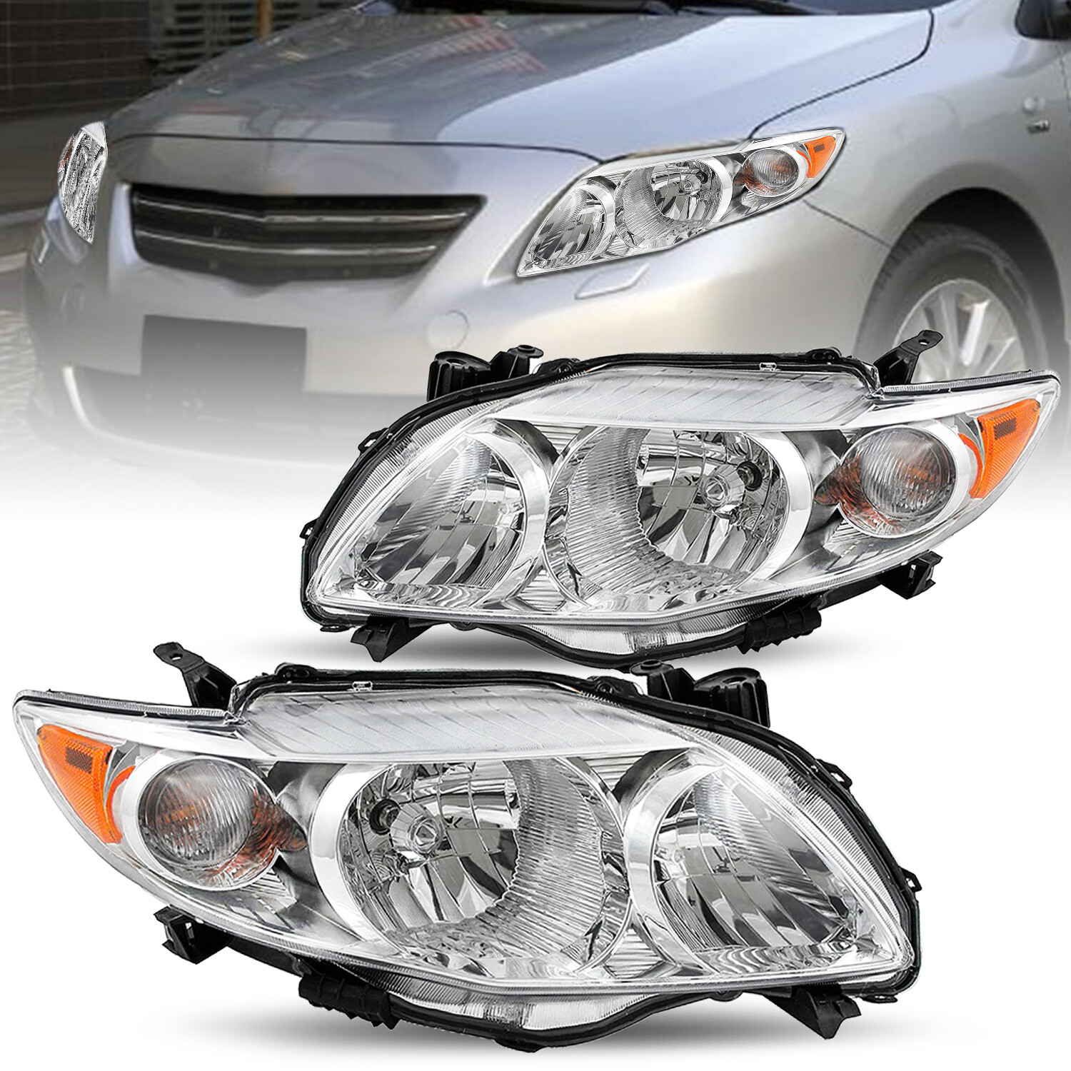 For 2009 2010 Toyota Corolla Chrome Headlights Headlamps L+R TO2502182 TO2503182