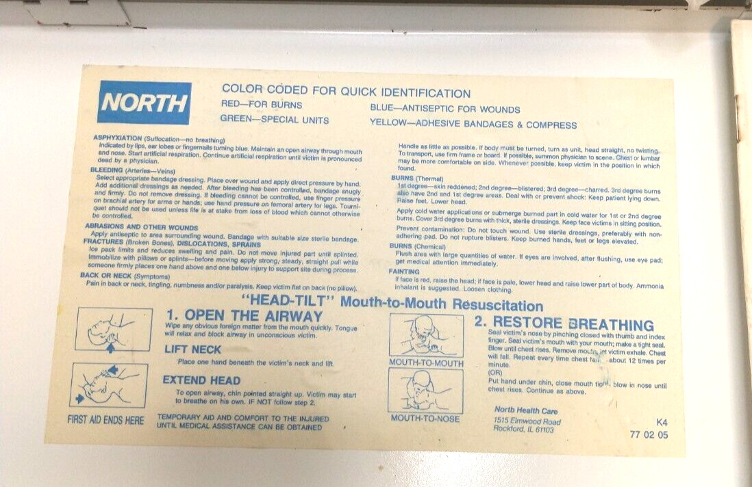 Vintage - North First Aid Kit - Metal Storage with Contents and 1st Aid Guide