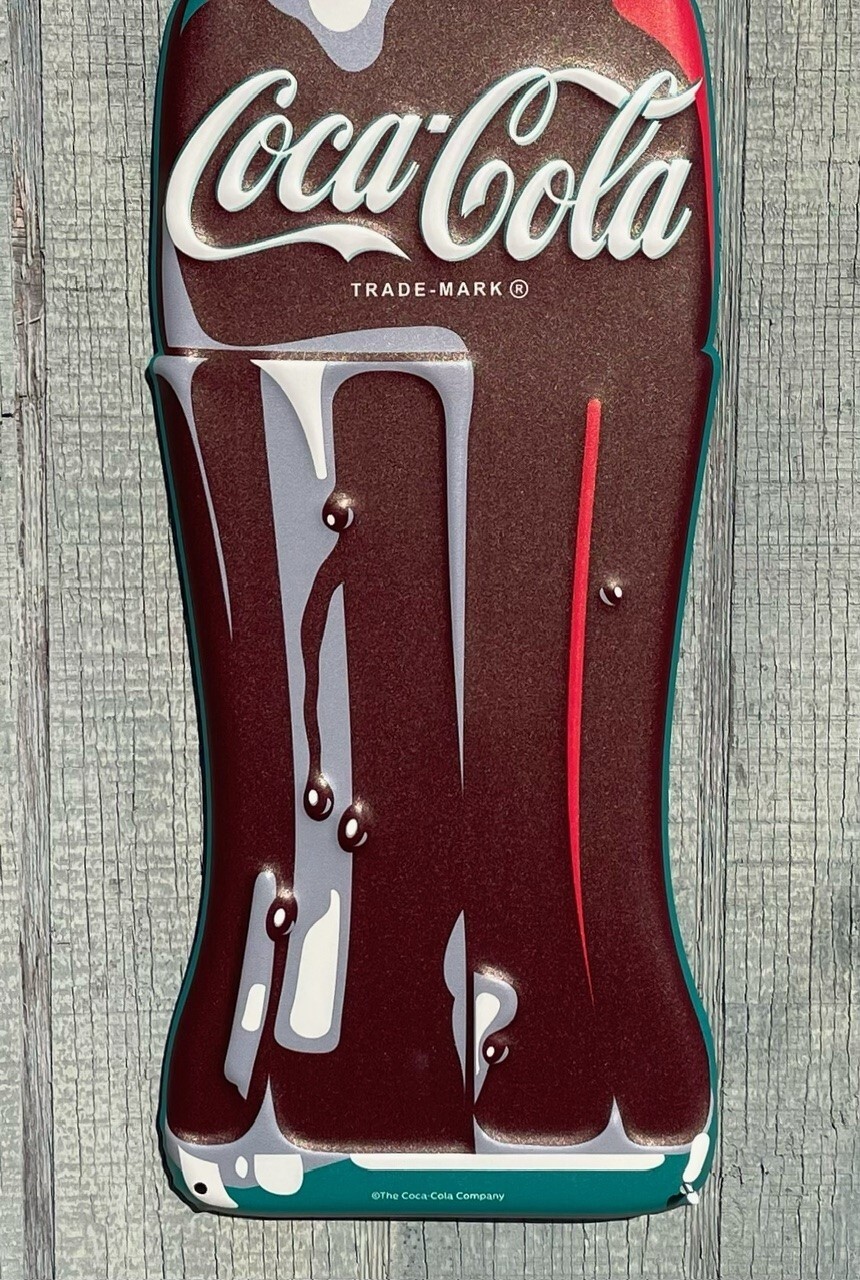 24in Classic Glass Coke Bottle Coca-Cola Die Cut Embossed Hanging Metal Sign