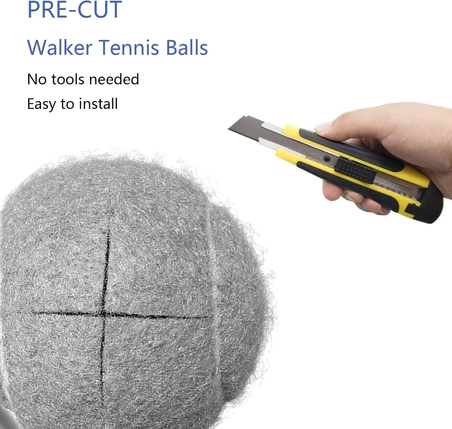 Precut Tennis Balls for Walkers, 4 PCS Heavy Duty Long Lasting - Gray