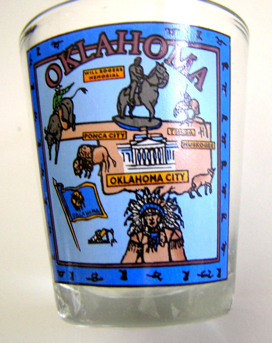 2 Oklahoma Shot Glasses Featuring Design of Horses and Native American Figures