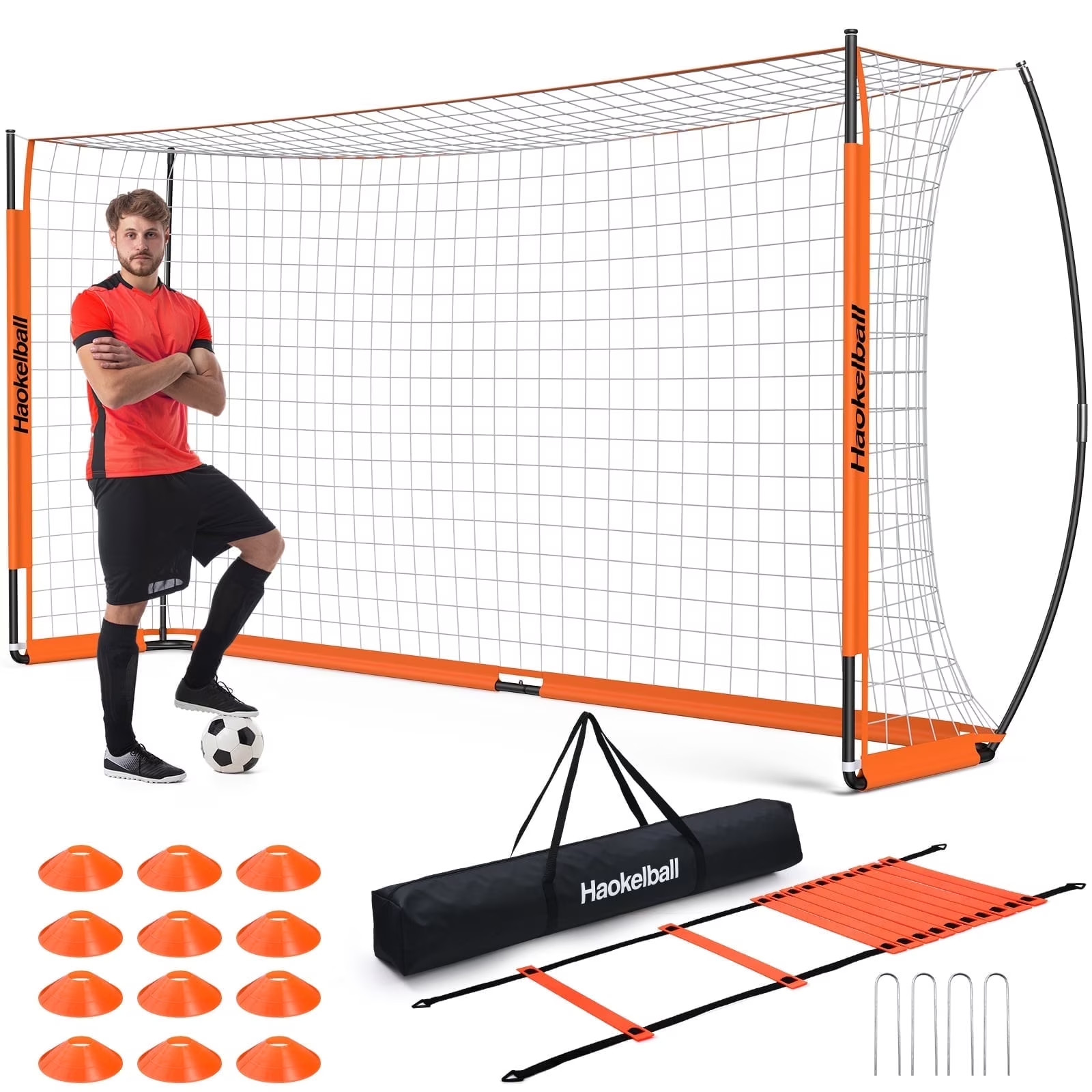 Portable Soccer Net 12x6ft Soccer Goal for Backyard Steel Frame with Net, Ladder