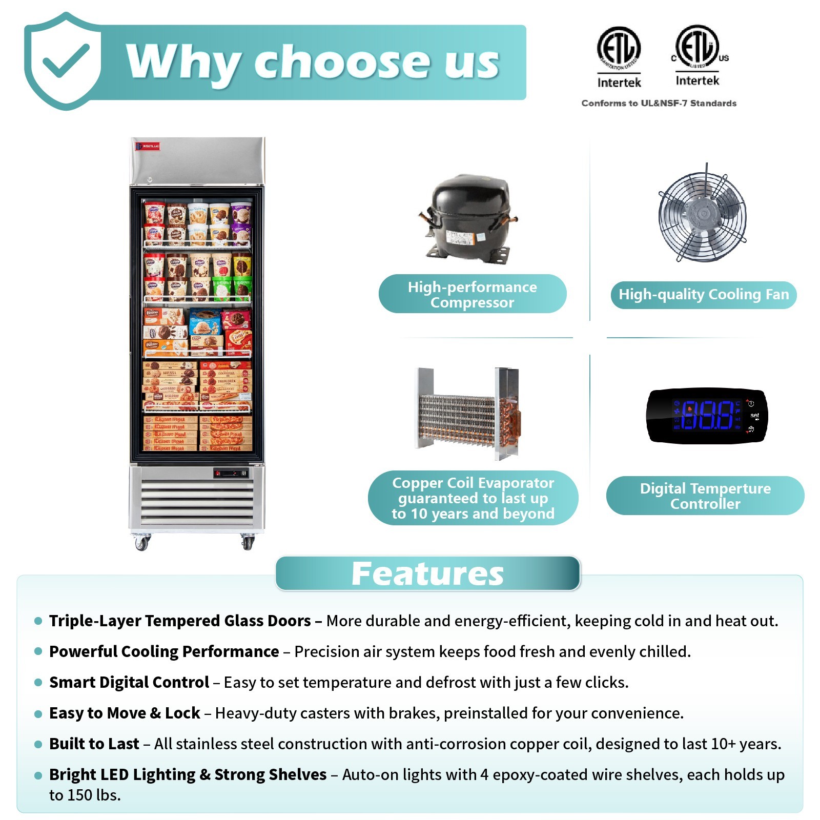 27" Commercial Display Freezer 1 Glass Door Merchandiser Reach-in 23 Cu.ft