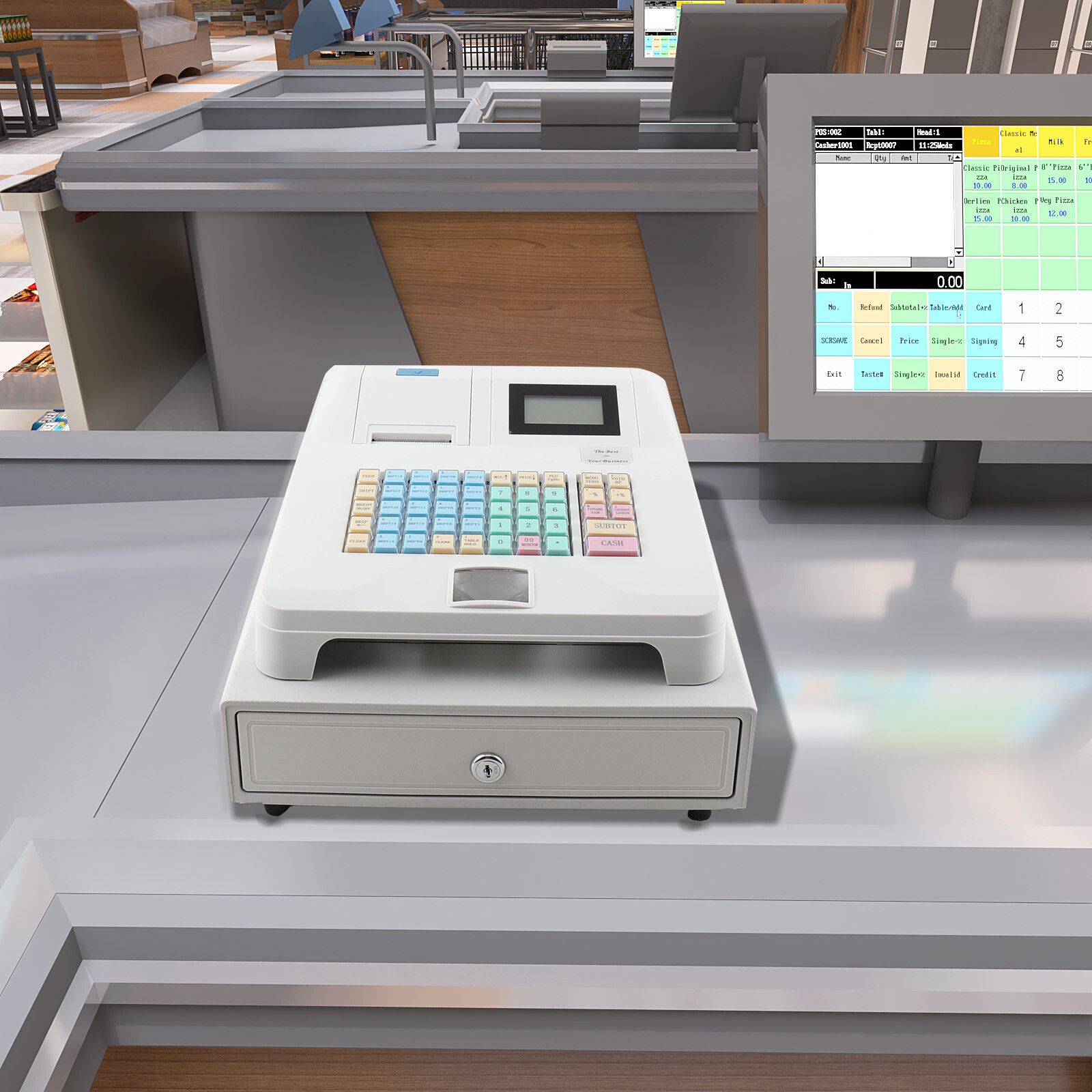 8 Digital LED Electronic Cash Register 48 Keys with Thermal Printer for Retail