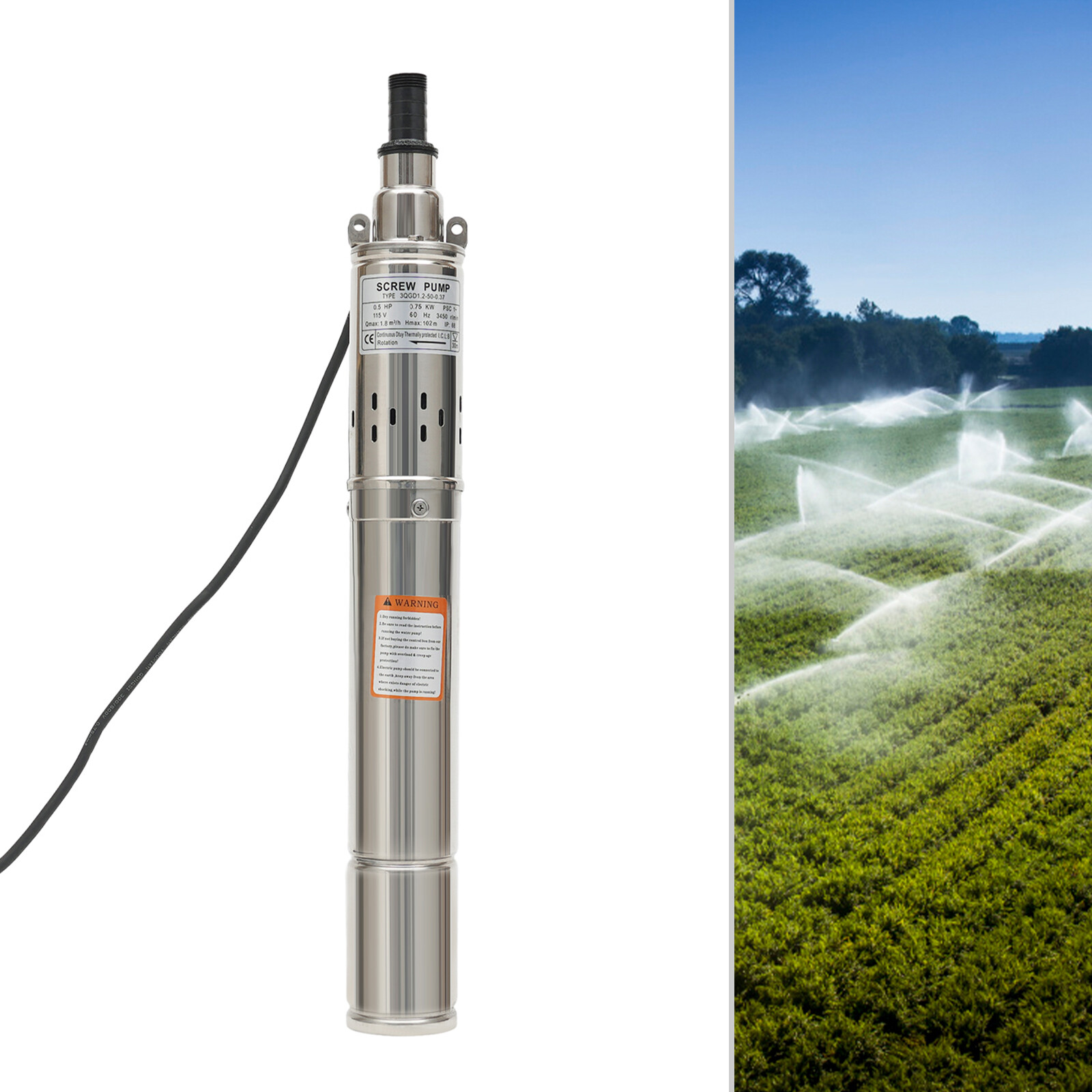 3" Deep Well Submersible Pump Stainless Steel Water Pump 1HP 115V 334ft 2.5m³/h