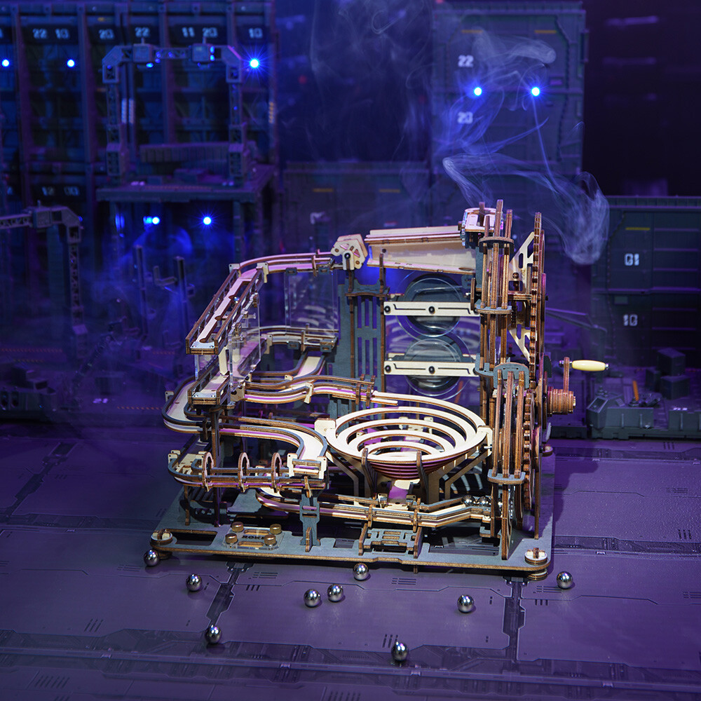 ROKR 3D Puzzle Wood Spaceport Marble Night City with Linkage Model Gift Adults