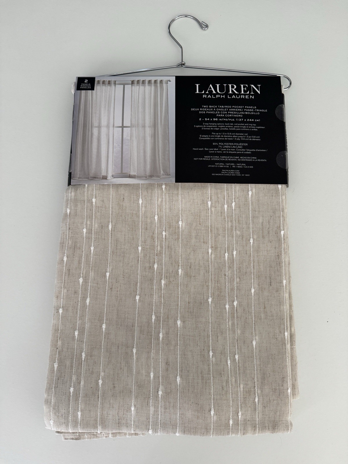 New Ralph Lauren Window Curtains 2 Panels Natural 54 x 96 Linen Back Tab Marley