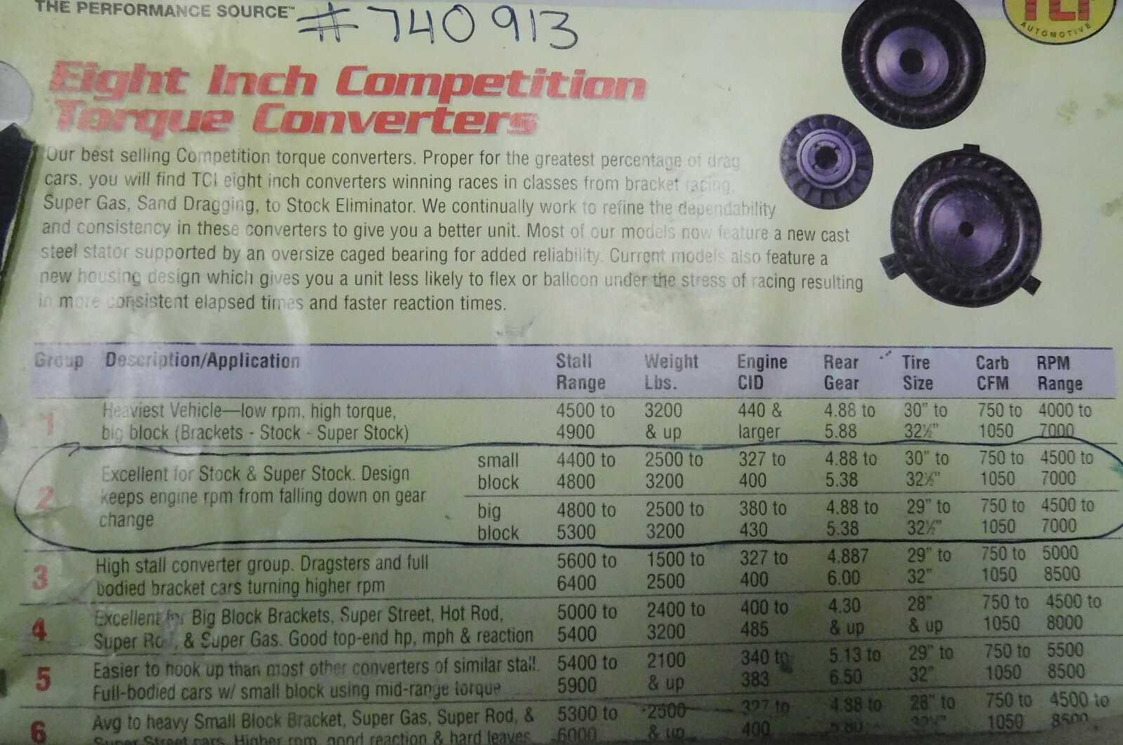 TCI 740913 8" Torque Convertor, 4400-5300RPM Stall, GM Powerglide