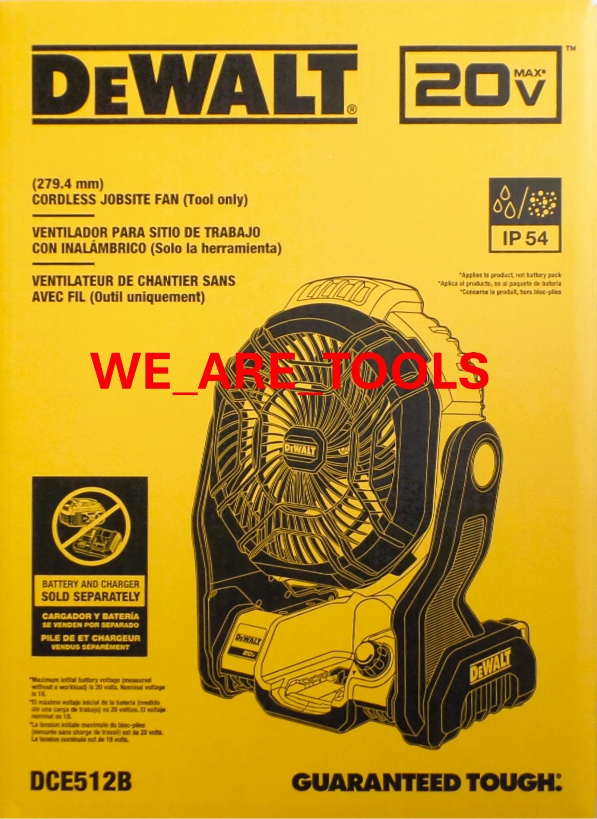 DEWALT DCE512B Cordless Jobsite Fan 650 CFM 11" FAN 20V 20 Volt Cordless