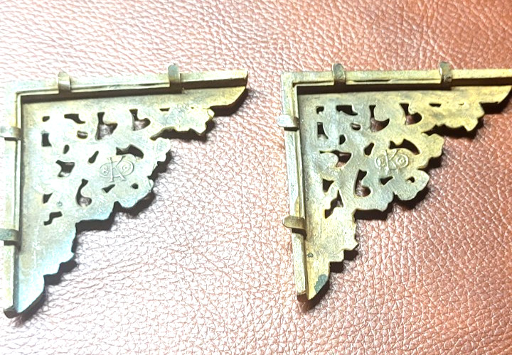 Vintage Brass S K Co. Art Nouveau Inkwell, Roller Blotter,pens - Ornate Etching