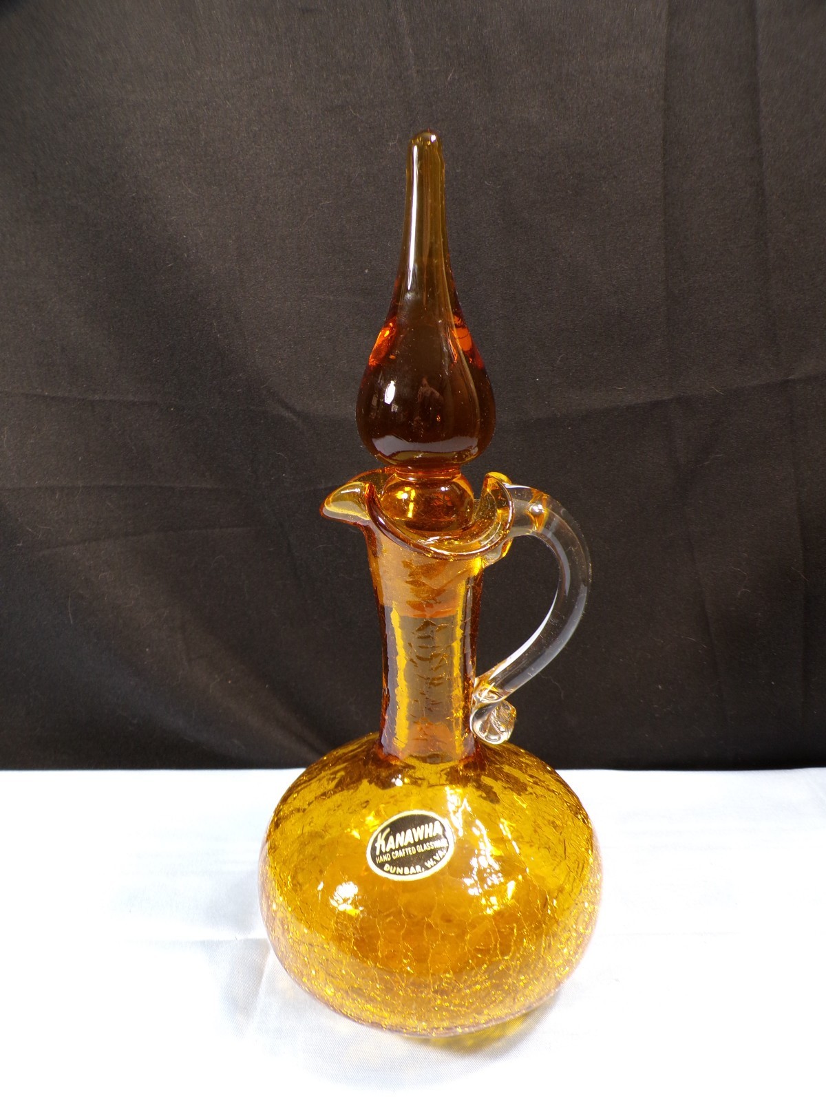 Kanawha Amber Crackle Glass Small Decanter w/ Stopper