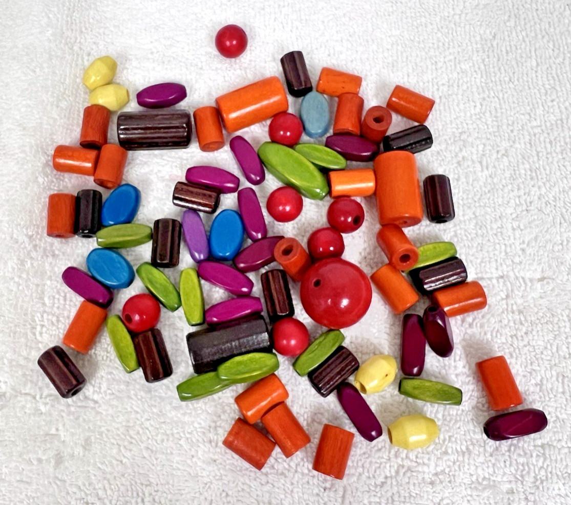 75 Vintage Camp Fire Girls Wood Red Green Blue Beads Awards Tasks Ceremonial