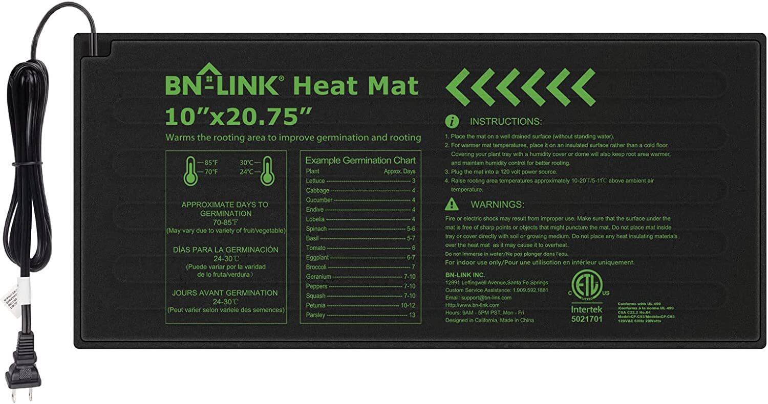 BN-LINK Seedling Heat Mat Warm Hydroponic Heating Pad 10"x20.25" For Seed Start