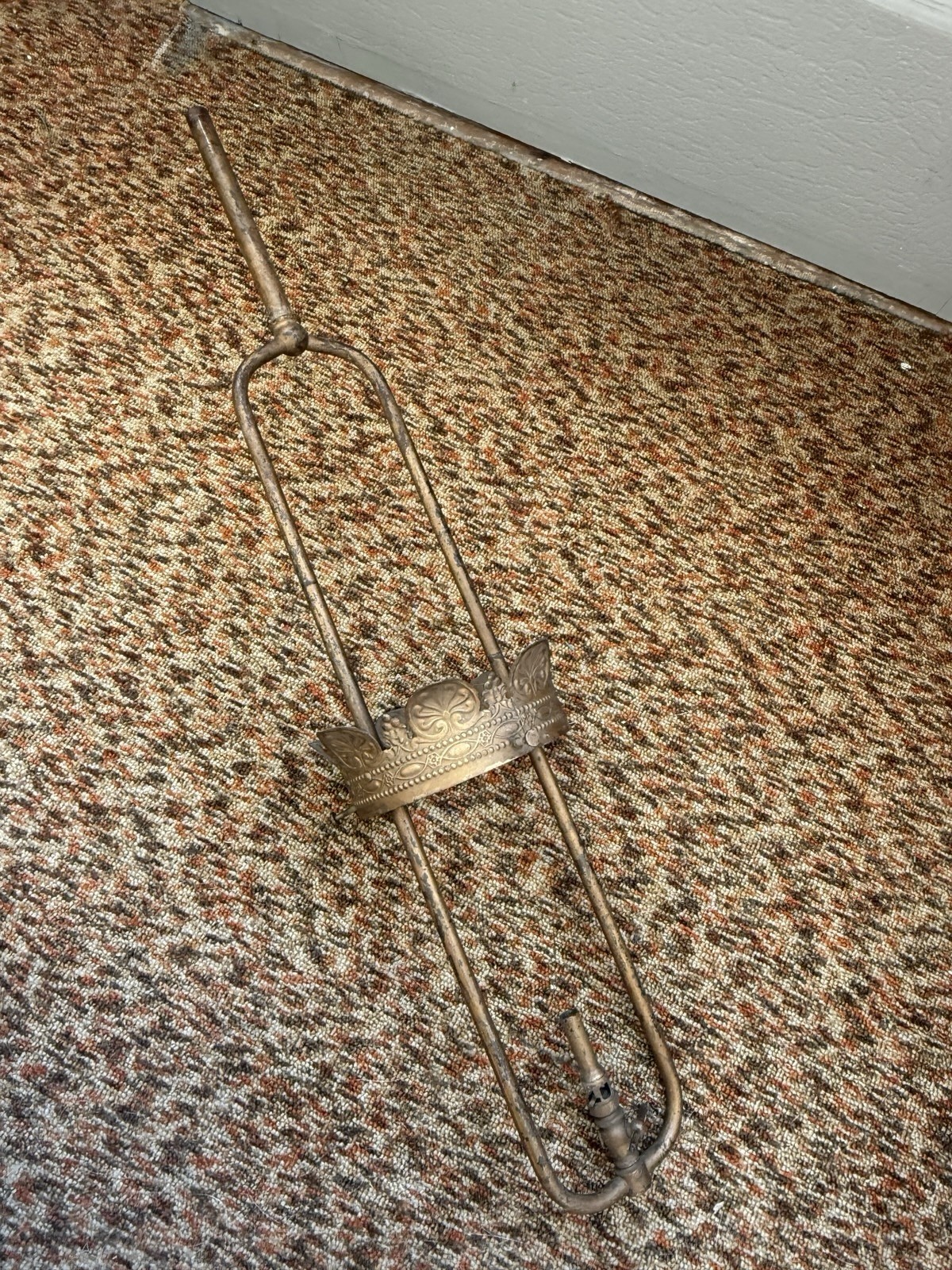 Antique Gas Pendant Hall Light Fixture Frame only to Restore Pressed Brass Crown