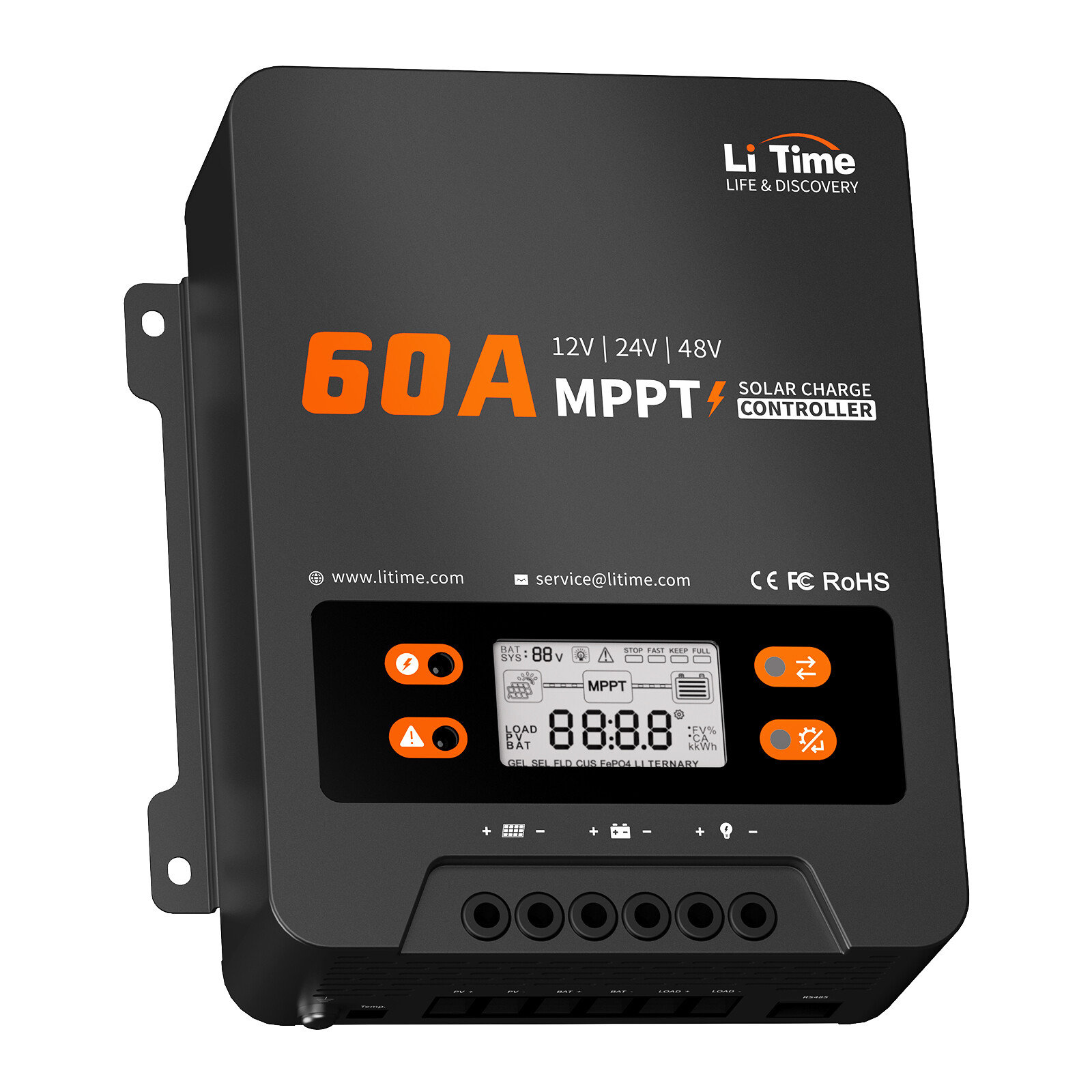 LiTime 60 Amp 12V/24V/48V DC Input MPPT Solar Charge Controller(No Bluetooth)