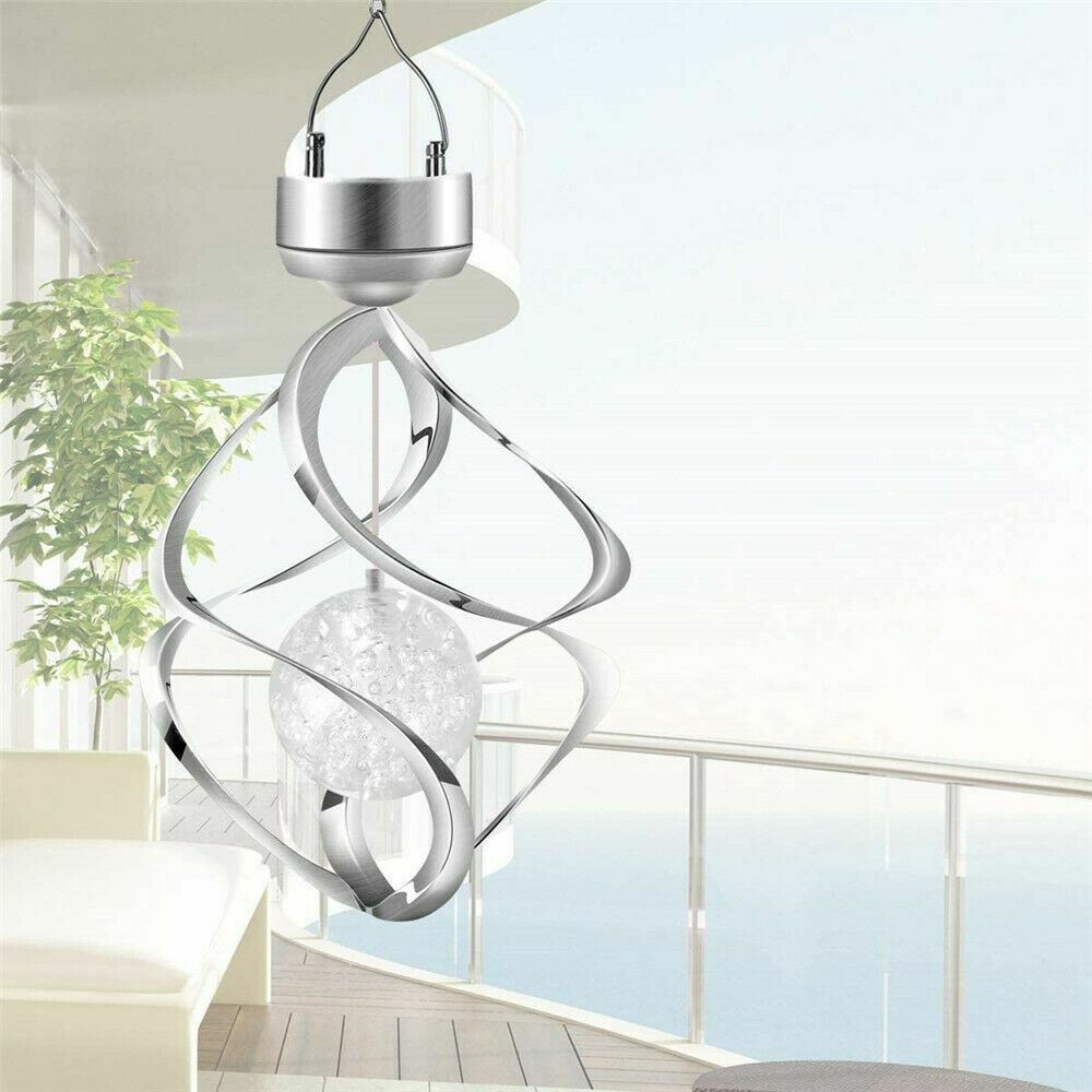 Solar Powered Wind Chimes LED Spiral Spinner Lamp Colour Changing Hanging Light