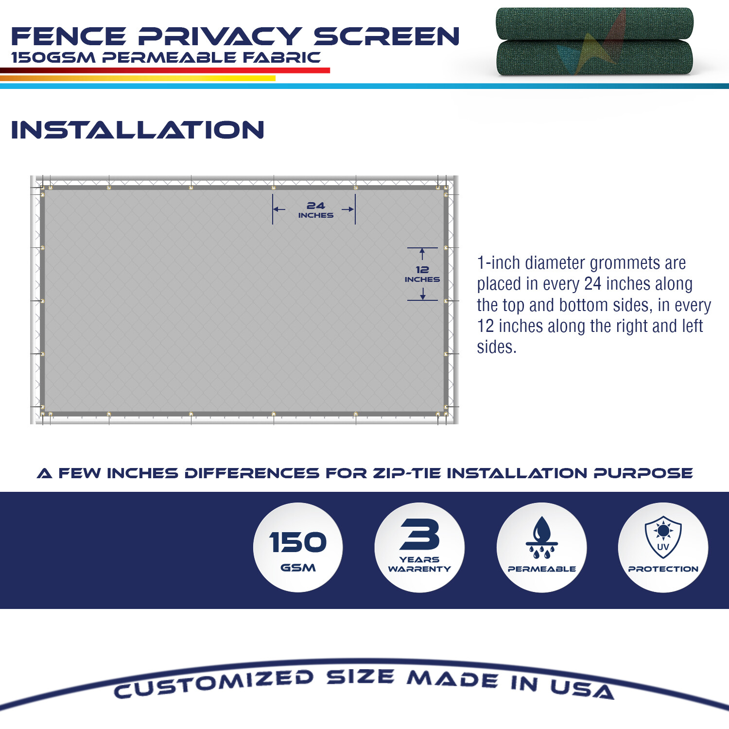 Custom 6'FT Privacy Screen Fence Green Commercial Windscreen Shade Cover 1-250FT