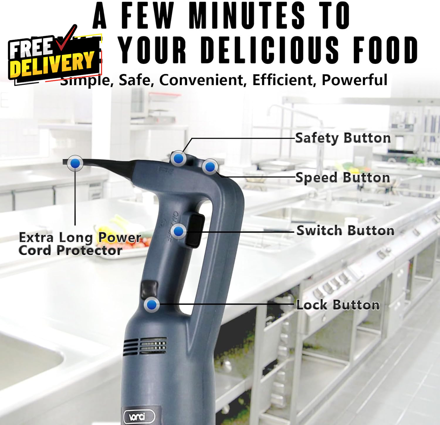 500W Commercial Immersion Blender 16 SUS 304 Removable Shaft Heavy Duty Power...