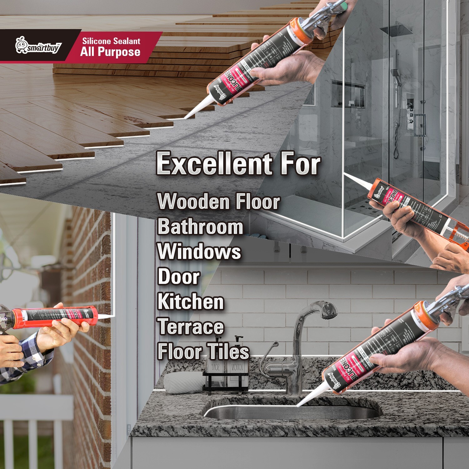 Smartbuy All Purpose 100% Clear Silicone Sealant Adhesive For Glass Window Door