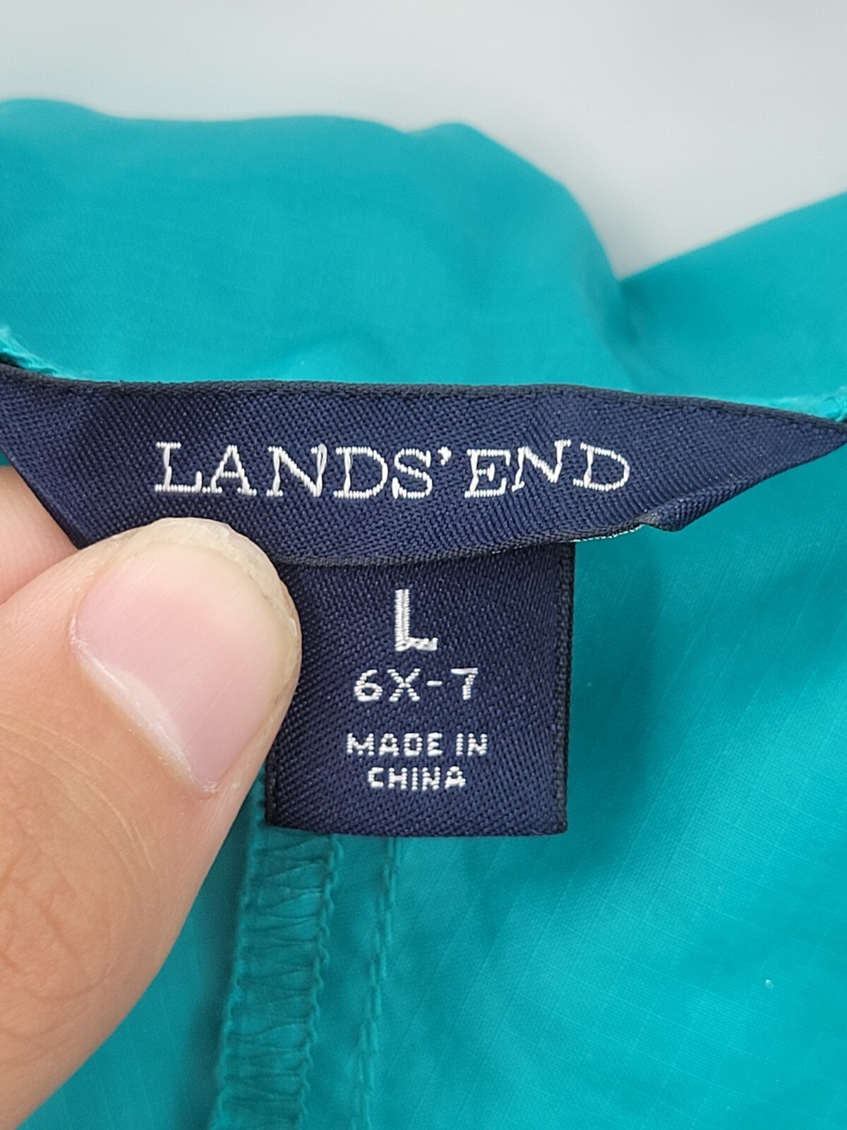Lands End Jacket Girls Large 6X 7 Blue Green Zip Up Hooded Raincoat Outerwear