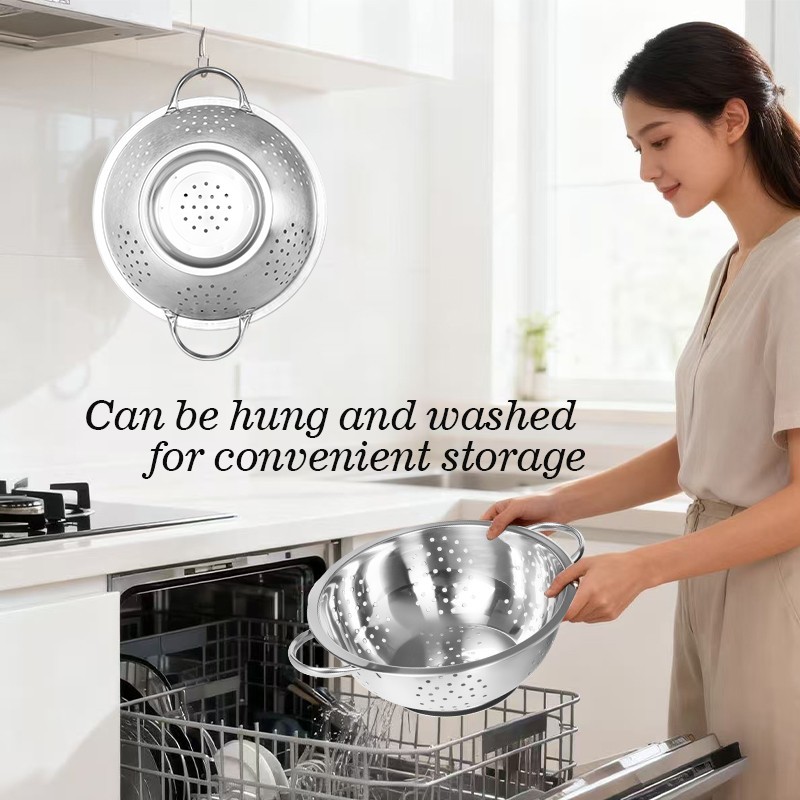 tastyWay Colander Polished Stainless Steel Micro-Perforated Strainer for Kitchen