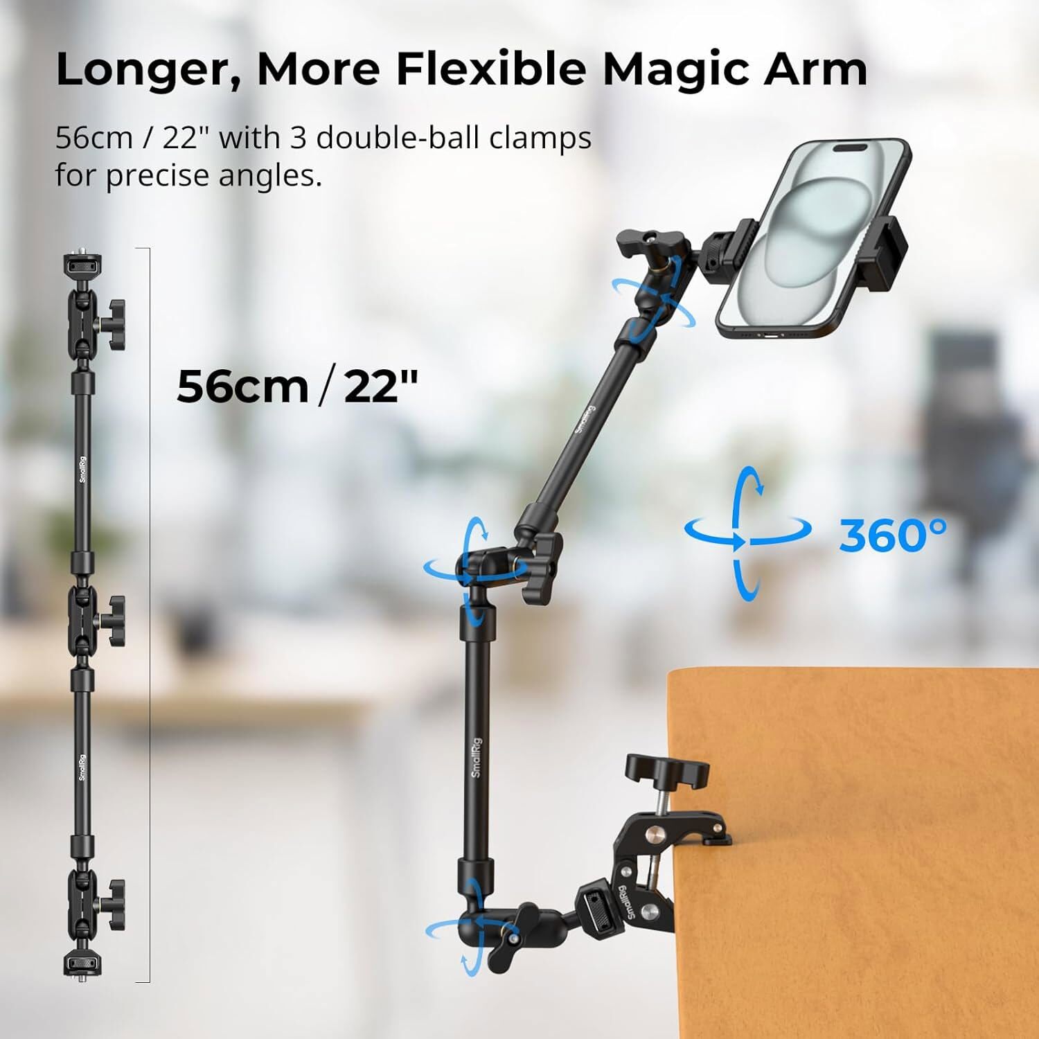 SmallRig 22" Magic Arm w Clamp Flexible Desk Camera Mount Phone Mount