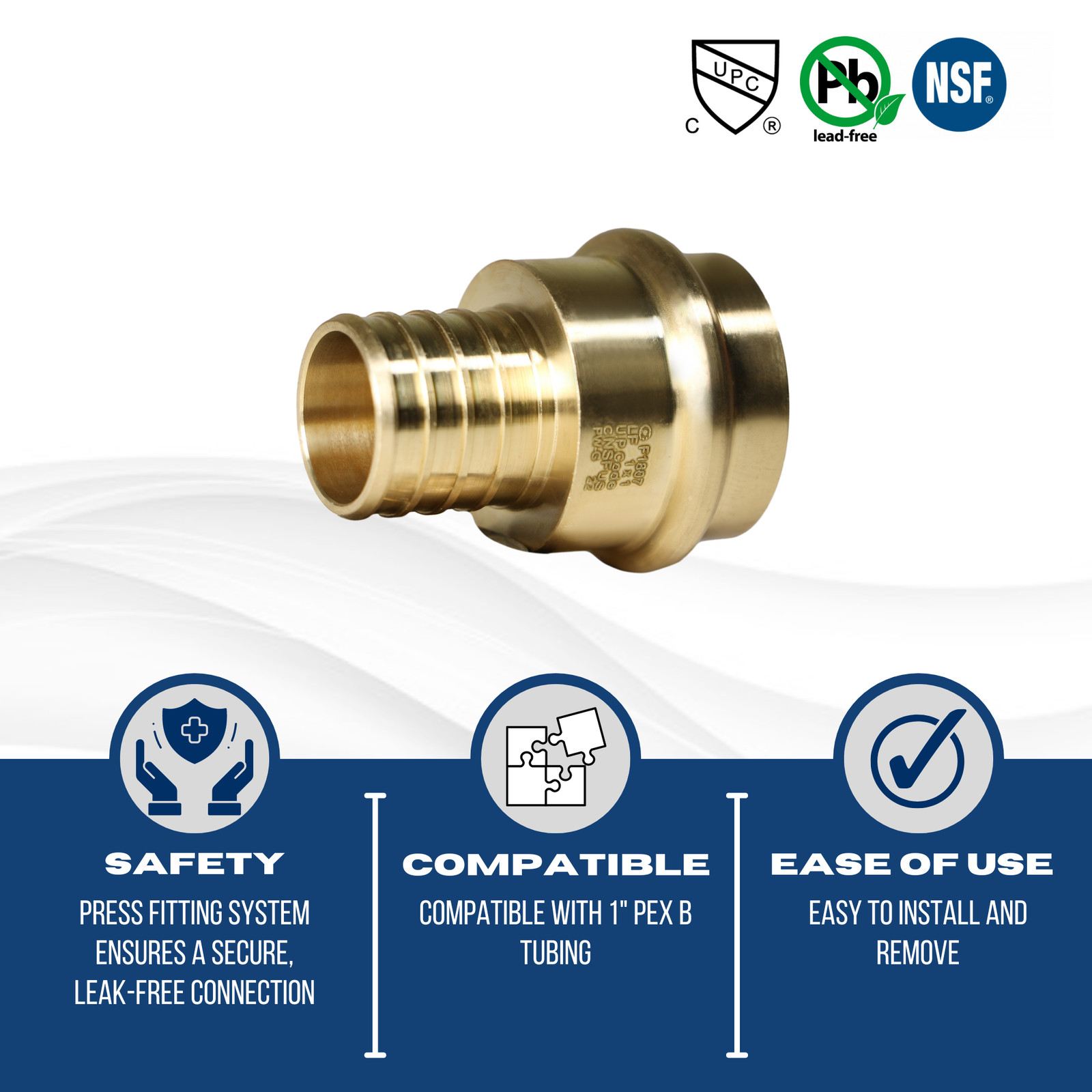 10 Pack XFITTING 1" Pex B x 1" Press Coupling, Lead Free Brass