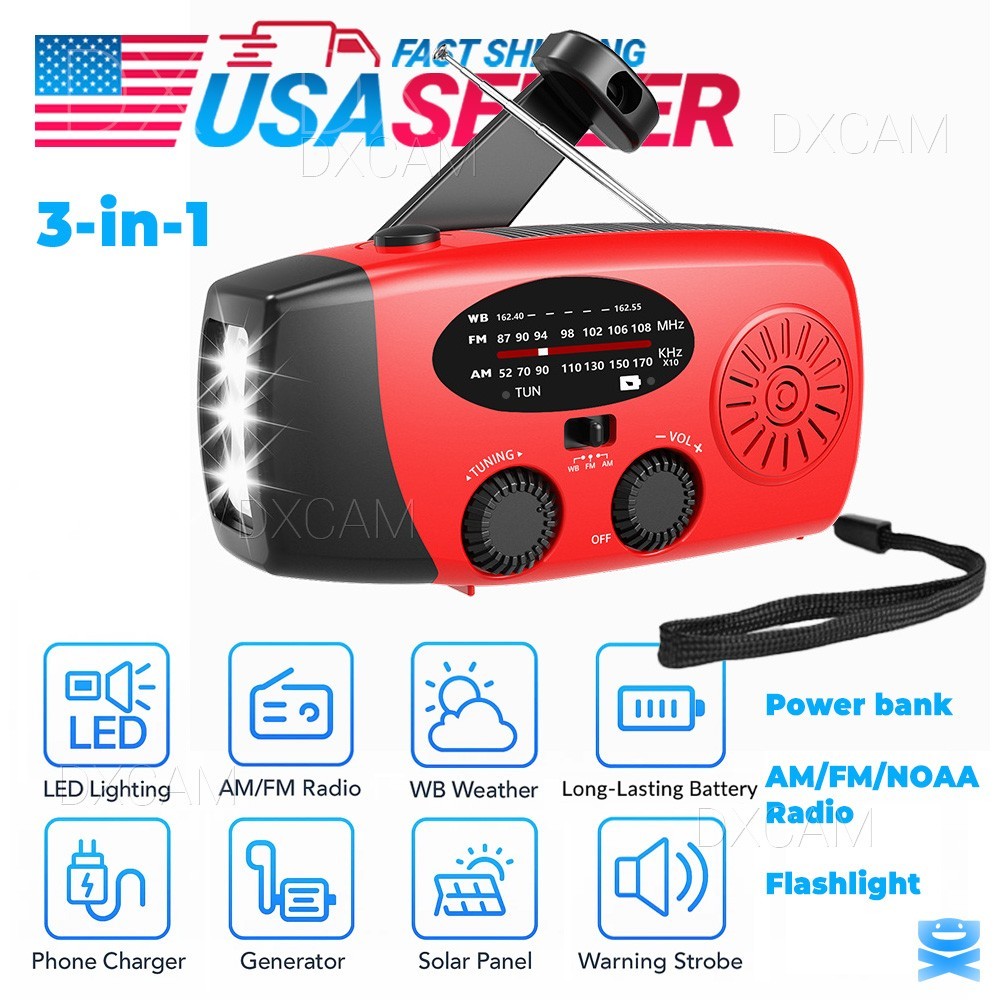 Solar Radio Hand Crank LED Flashlight Multifunctional Emergency Camping