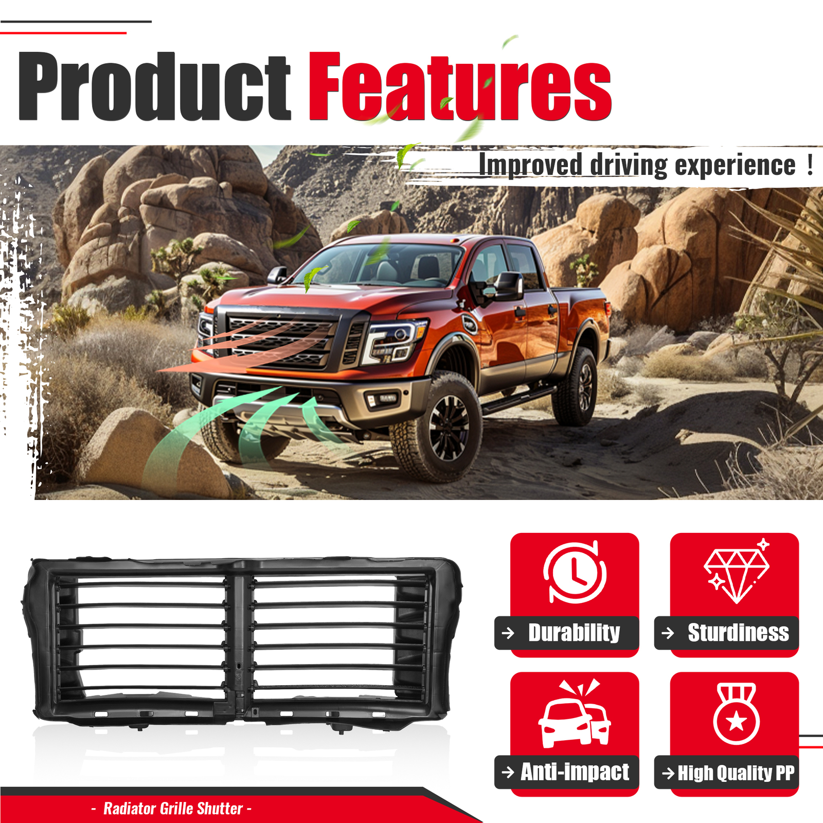 For 2017-2020 Nissan Titan/Titan XD Radiator Grille Shutter Assembly 21421-9FT0B