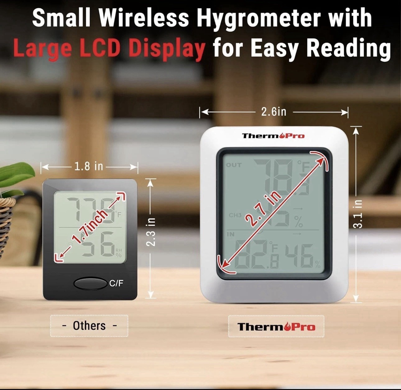 Thermopro TP60 Digital Hygrometer Indoor Outdoor Thermometer Wireless 500F Range