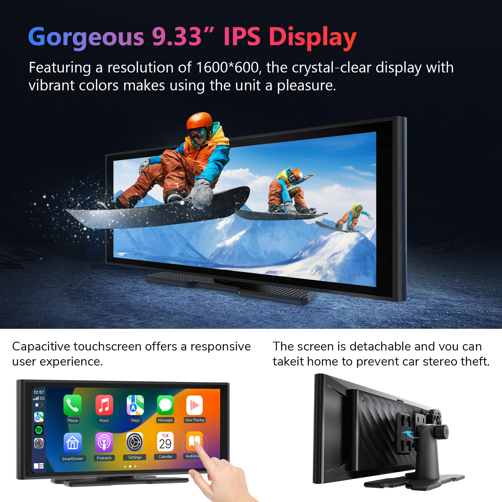 Portable 4K Dash Cam Car Stereo Radio Wireless Apple Carplay & Android Auto +Cam