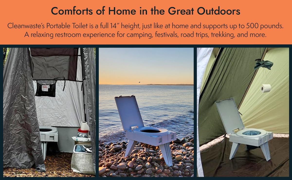Cleanwaste GO Anywhere Portable Folding Toilet + Bonus Original Wag Bag Kit